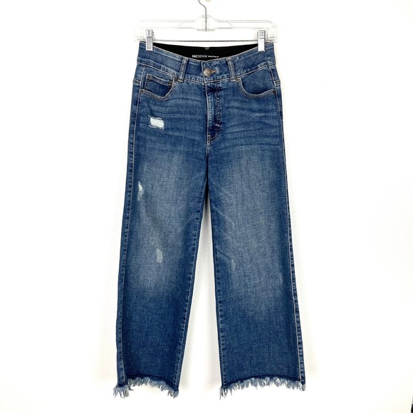 INC International Concepts Denim - INC Denim Sculpting Fit Wide Leg Jeans Medium Wash Frayed Hem 0/25 Distressed